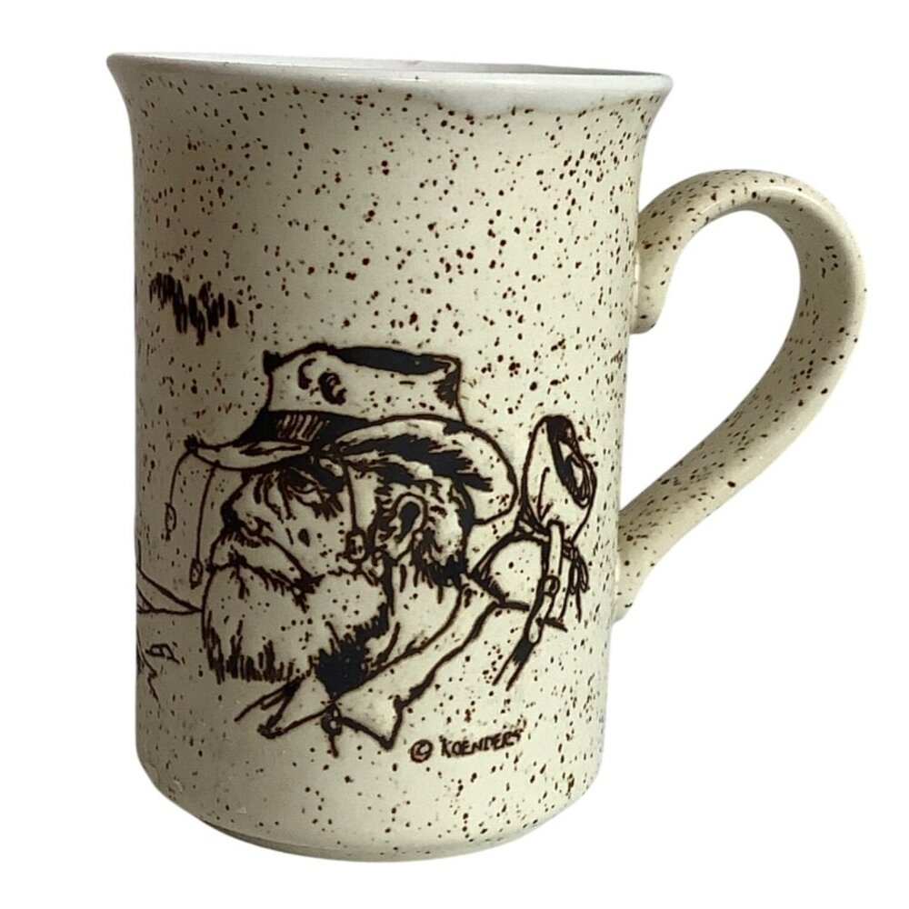 Vtg‎ Aussie Mugs Ceramic Speckled Mug Rustic Farmer Design Signed Koenders